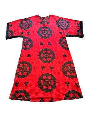 Natori Caftan Red & Black Floral V-Neck Maxi w/ Side Slits Size 1X